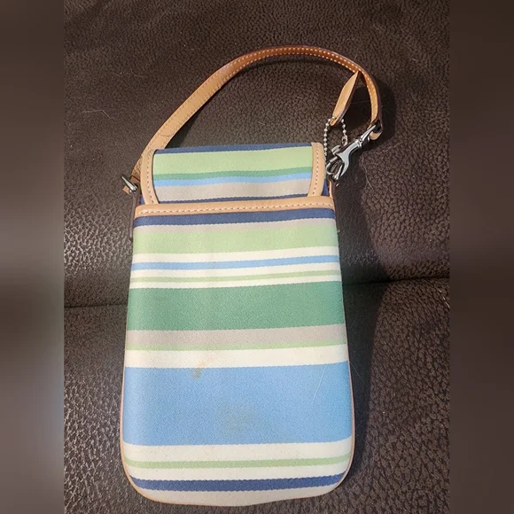COACH Striped Wristlet  Bag with Tan Strap - Picture 2 of 5